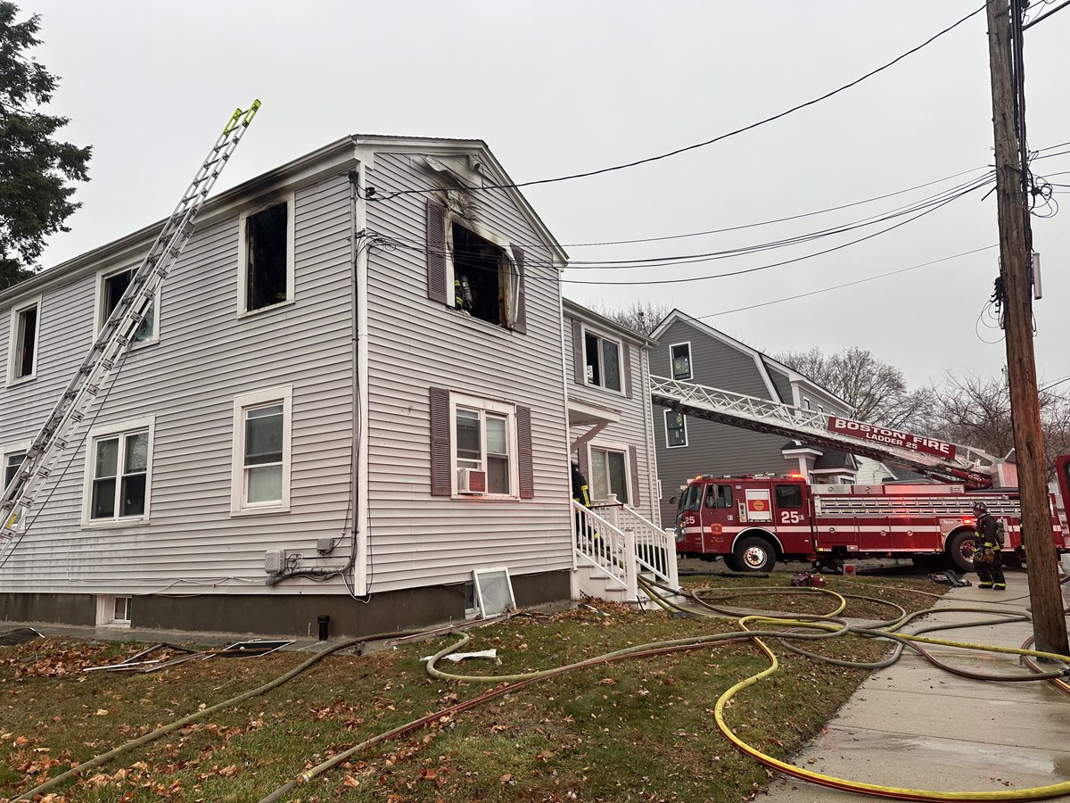 fire showing from the 2nd floor of an occupied 2 story home at 29 Keystone St. West Rox. They were able to quickly extinguish the fire and contain it to the 2nd floor. 3 residents transported ⁦@BOSTON_EMS⁩  the cause is under investigation