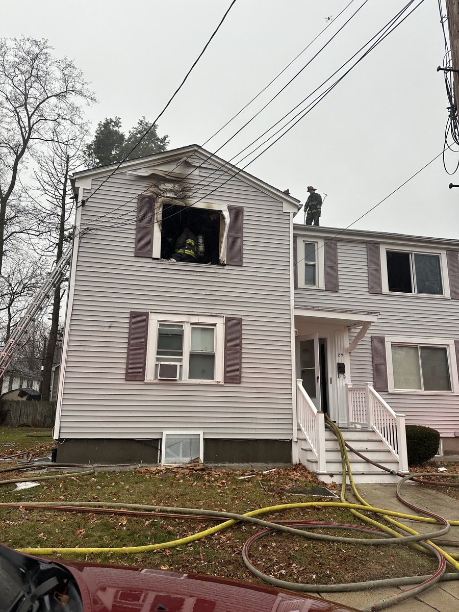 fire showing from the 2nd floor of an occupied 2 story home at 29 Keystone St. West Rox. They were able to quickly extinguish the fire and contain it to the 2nd floor. 3 residents transported ⁦@BOSTON_EMS⁩  the cause is under investigation