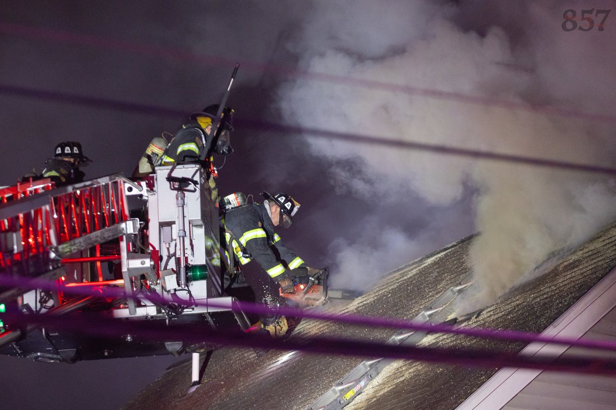 A 2-Alarm blaze ripped through a Woburn Home last night, bringing numerous mutual aid companies to the scene. Companies arrived to heavy fire from the first floor of the 2.5 story house which extended up into the attic