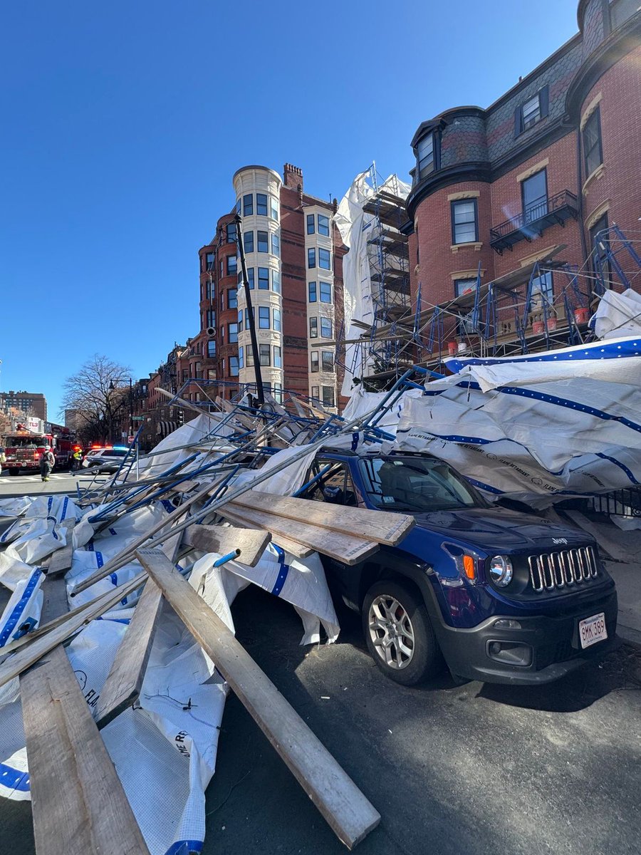 Police and emergency personnel are responding to Boston’s Back Bay neighborhood after several stories of construction scaffolding collapsed Friday morning.