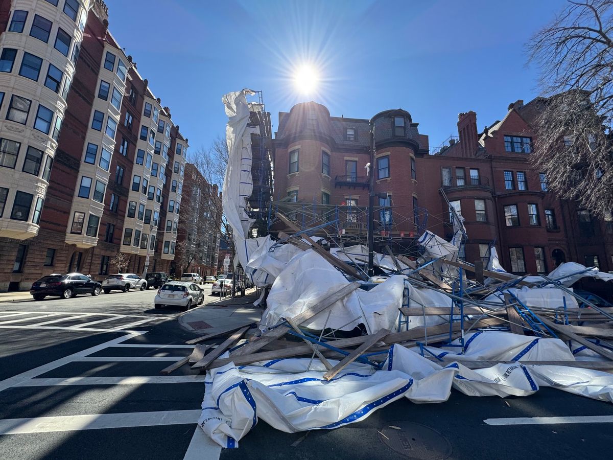 Police and emergency personnel are responding to Boston’s Back Bay neighborhood after several stories of construction scaffolding collapsed Friday morning.