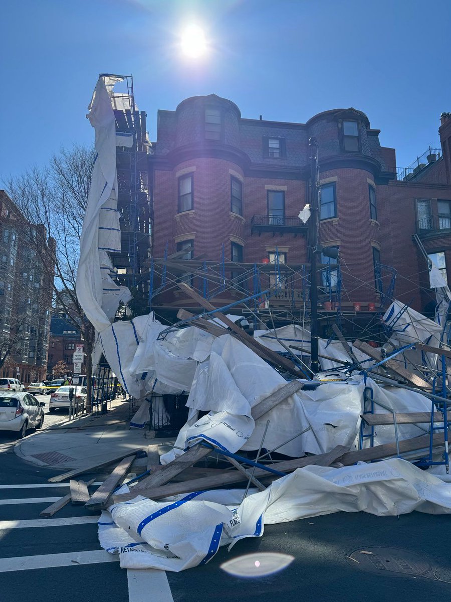 Police and emergency personnel are responding to Boston’s Back Bay neighborhood after several stories of construction scaffolding collapsed Friday morning.