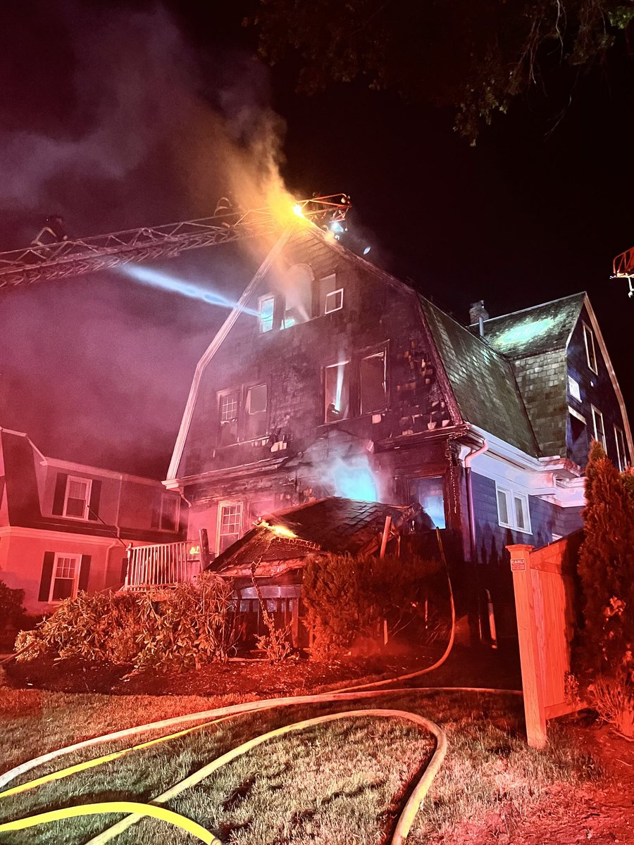 Heavy fire  at 14 Whittemore st. West Roxbury. The fire was on the front porch extending to all 3 floors . The front porch collapsed, a 2nd alarm was ordered