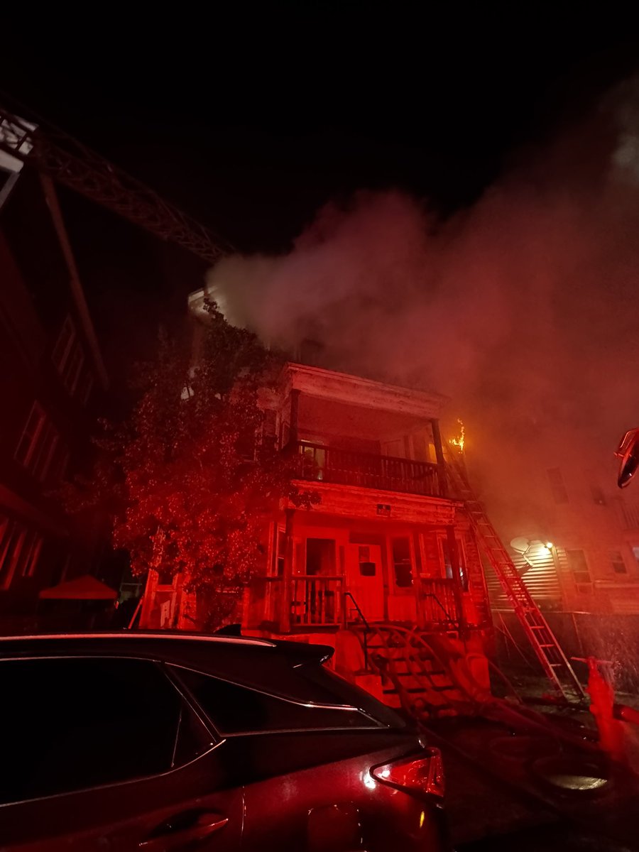 Fires companies are fighting the 2nd multi alarm three family on fire tonight at 39 Baird St in Mattapan. Fire here came in as receiving calls
