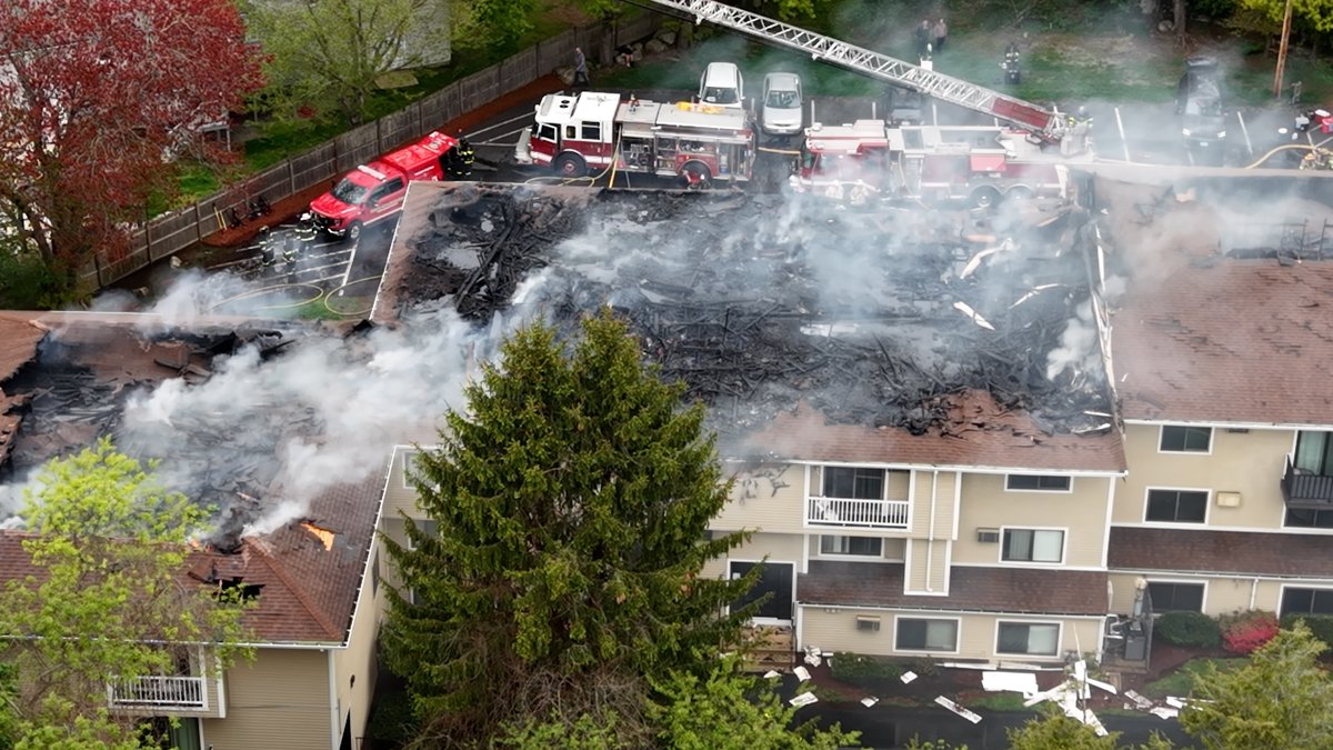 Drone and ground video from the 7 alarm apartment complex fire in North Attleborough, Ma