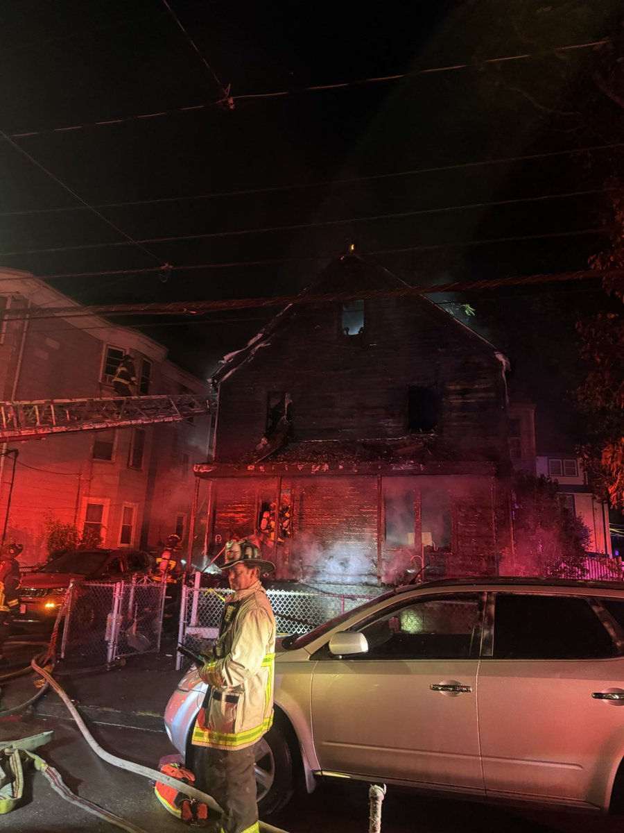 All companies are working at the 3rd alarm fire on Metropolitan Av in Hyde Park. They arrived to the front of home fully involved. Three adults and a dog made it out safely